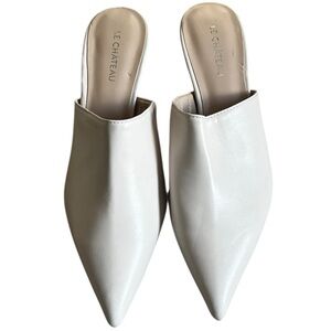 Lê Chateau Cream/Ivory White Mule Vegan Leather Kitten Heels w/ Gold- Size 37